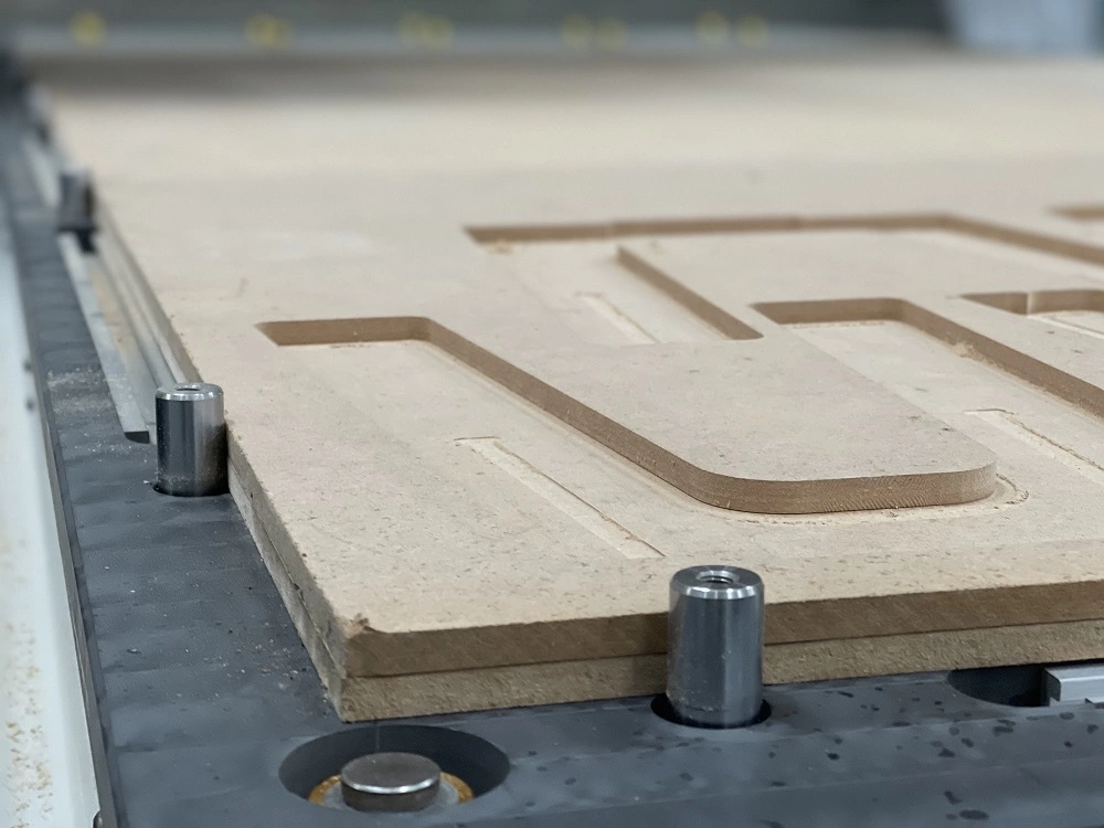 Material Locating Pins Popup locating pins are as standard on all Pegasus ATC CNC routers. They enable the material to be quickly and repeatably repositioned in the same place, accurately and squarely.